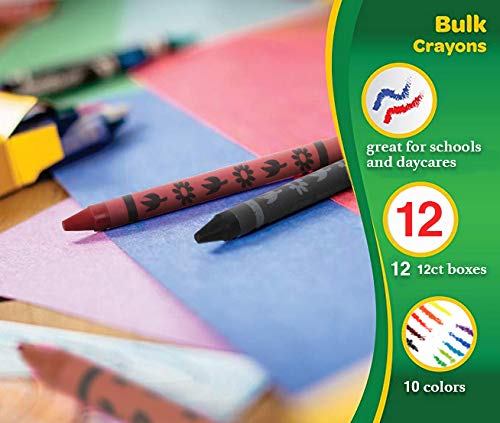 Trail maker 12 Pack Crayons - Wholesale Bright Wax Coloring Crayons in Bulk, 10 Per Box, 12 Box Bundle Art Set