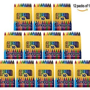 Trail maker 12 Pack Crayons - Wholesale Bright Wax Coloring Crayons in Bulk, 10 Per Box, 12 Box Bundle Art Set