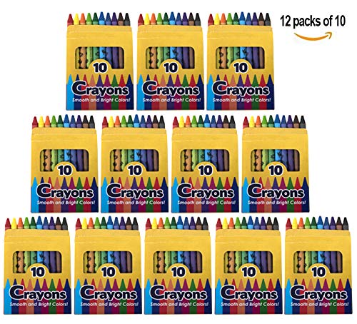 Trail maker 12 Pack Crayons - Wholesale Bright Wax Coloring Crayons in Bulk, 10 Per Box, 12 Box Bundle Art Set