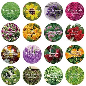 16 Bags Dried Flowers,100% Natural Dried Flowers Herbs Kit for Soap Making, DIY Candle Making,Bath - Include Rose Petals,Lavender,Don't Forget Me,Lilium,Jasmine,Rosebudsand More