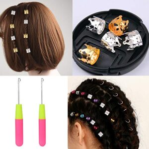 2 PCS Latch Hook Crochet Needle + 30 PCS Dreadlocks Hair Ring Decoration Braiding Hair Silver Gold Metal, for Crochet Braids Hair Decoration Accessories