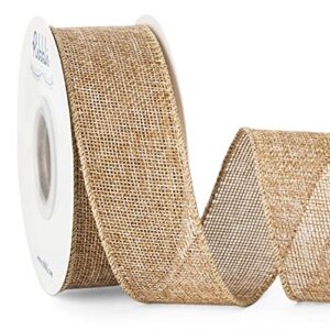 ribbli burlap wired ribbon,1-1/2 inch x 10 yard,natural,solid wired edge ribbon for big bow,wreath,tree decoration,outdoor decoration