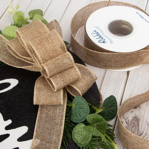 Ribbli Burlap Wired Ribbon,1-1/2 Inch x 10 Yard,Natural,Solid Wired Edge Ribbon for Big Bow,Wreath,Tree Decoration,Outdoor Decoration