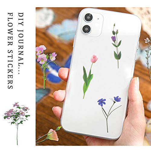 80 Pieces Natural Flower Stickers for Scrapbooking, Self-Adhesive Scrapbooking Stickers Supplies Journal for Adult Card Making Letters DIY (Style A)