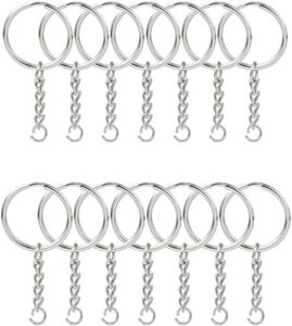kingforest 100pcs split key ring with chain 1 inch and jump rings,split key ring with chain silver color metal split key chain ring parts with open jump ring and connector.
