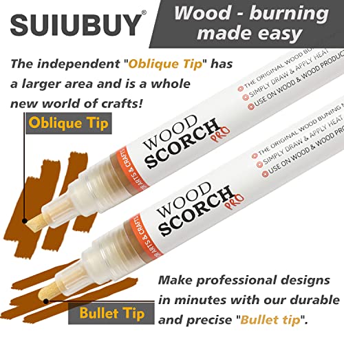 SUIUBUY 2 PCS Chemical Wood Burning Pen Marker, Wood Scorch Pen - Heat Sensitive Marker for Wood and Crafts - Equipped with Oblique Tip and Bullet Tip for Easy Use - New Formula