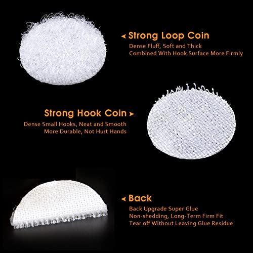 Self Adhesive Dots, 1056pcs(528 Pairs) 0.59” Diameter White Sticky dots, Hook & Loop dots with Strong Adhesive, Sticky Back Coins Tapes 15mm for Classroom, Office, Home