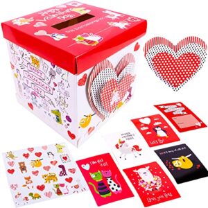 hapinest 32 valentines day cards for kids with diy mailbox for classroom exchange – 1 card box, 32 valentines, 6 craft paper hearts, and 3 sticker sheets