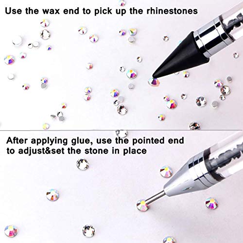 Amaoz Rhinestone Jewel Pickup Tool,Dual-ended Picker Dotting Pen Crystal Studs Wax Pen, Flat Back Gems Round Rhinestones for Nails Decoration Crafts Eye Makeup Clothes Shoes︱Mix SS4 6 10 12 16︱3500PCS