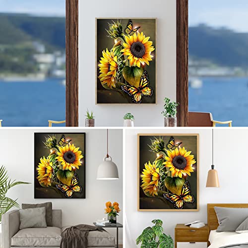 AIRDEA Sunflowers Diamond Painting Kits for Adults Beginners Round Full Drill 5D DIY Butterfly Diamond Art Kits Animals Diamond Painting Kits Flowers Picture Art for Home Wall Decor 11.8x15.7inch