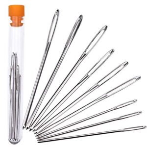 outus large-eye blunt needles steel yarn knitting needles sewing needles, 9 pieces (silver)