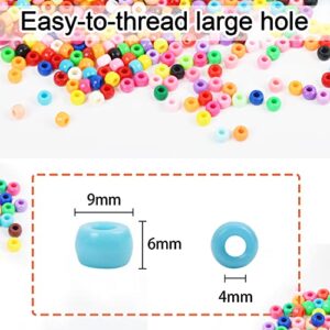 Pony Beads 3600 Pcs 6x9mm Multi-Colored Plastic Craft Beads Set, Bulk Rainbow Hair Beads 24 Assorted Colors for DIY Crafting Jewelry Making Kandi Bracelets