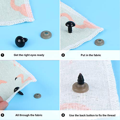 UPINS 500 Pieces 6-12MM Black Plastic Safety Eyes with Washers for Crochet Animal Crafts Doll Making Supplier Bulk (4 Sizes)