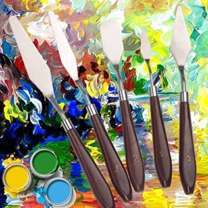 Artist Painting Knives Set - 5 Pieces Painting Knives Stainless Steel Spatula Palette Knife Oil Painting Accessories Color Mixing Set for Oil, Canvas, Acrylic