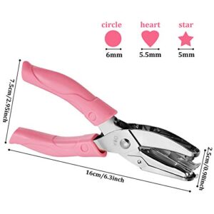 3 Pieces Handheld Hole Paper Punch Metal Single Hole Paper Punch Punchers with Soft Grip and 0.25 Inch Circle 0.2 Inch Star 0.22 Inch Heart Holes for DIY Craft Tags Clothing Ticket Scrapbook Tool