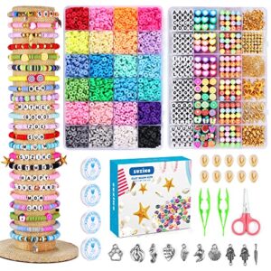 suziko 7400 bracelet making kit, clay beads flat round clay beads for jewelry making crafts gift for girls ages 3-12 great gift (2 box)
