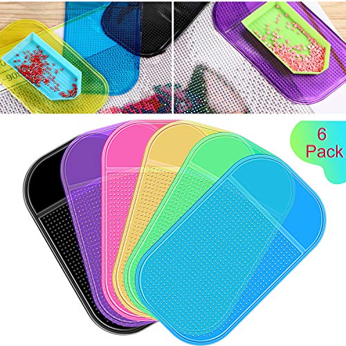 Blulu 6 Pieces Anti-Slip Tools Sticky Mat for Diamond Painting Sticky Gel Pad Non-Slip Universal Mount Holder 5.6 x 3.3 Inch for Holding Tray 5D Diamond Embroidery Accessories for Kids or Adults