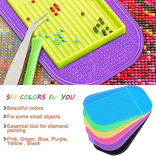 Blulu 6 Pieces Anti-Slip Tools Sticky Mat for Diamond Painting Sticky Gel Pad Non-Slip Universal Mount Holder 5.6 x 3.3 Inch for Holding Tray 5D Diamond Embroidery Accessories for Kids or Adults