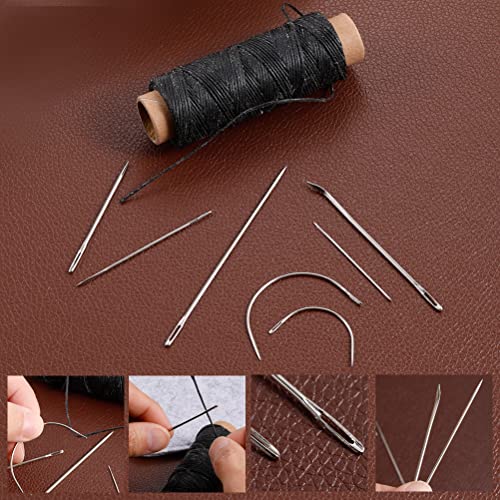 55Yards Waxed Thread with 7 Pcs Leather Needles for Hand Sewing 150D Flat Sewing Waxed Thread Leather Repair Needles for Sewing Upholstery Leather Canvas Bags Sofa Furniture