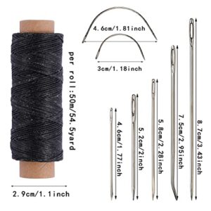 55Yards Waxed Thread with 7 Pcs Leather Needles for Hand Sewing 150D Flat Sewing Waxed Thread Leather Repair Needles for Sewing Upholstery Leather Canvas Bags Sofa Furniture