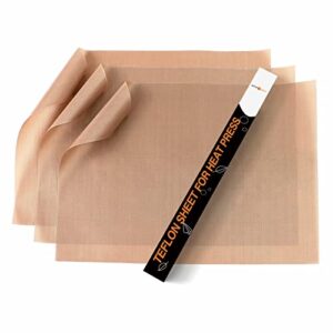 htvront teflon sheets for heat press – 3 pack non stick ptfe teflon sheet reusable 12 x 16″ teflon paper heat resistant teflon mat(brown)