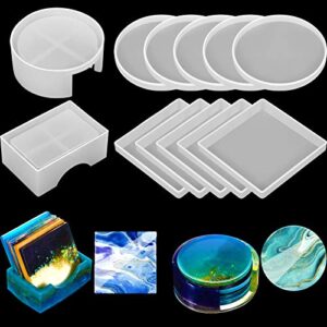 12 pcs resin molds set silicone epoxy coaster mold storage box mold in rectangle round silicone casting mold for halloween diy art craft cup mat