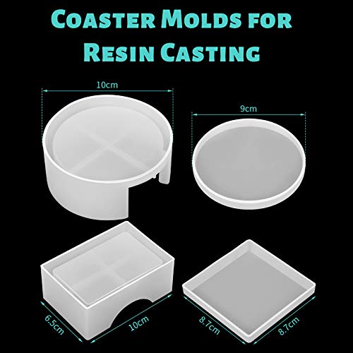 12 Pcs Resin Molds Set Silicone Epoxy Coaster Mold Storage Box Mold in Rectangle Round Silicone Casting Mold for Halloween DIY Art Craft Cup Mat