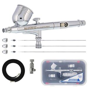 master airbrush master performance g233 pro set with 3 nozzle sets (0.2, 0.3 & 0.5mm needles, fluid tips and air caps) and air hose – dual-action gravity feed airbrush with 1/3 oz cup, cutaway handle