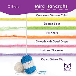 Acrylic Yarn | 1312 Yards | Large 50g Skeins | 12 Multicolor Knitting and Crochet Yarn Bulk – Starter Kit for Colorful Craft - 7 Ebooks with Yarn Patterns - by Mira HandCrafts