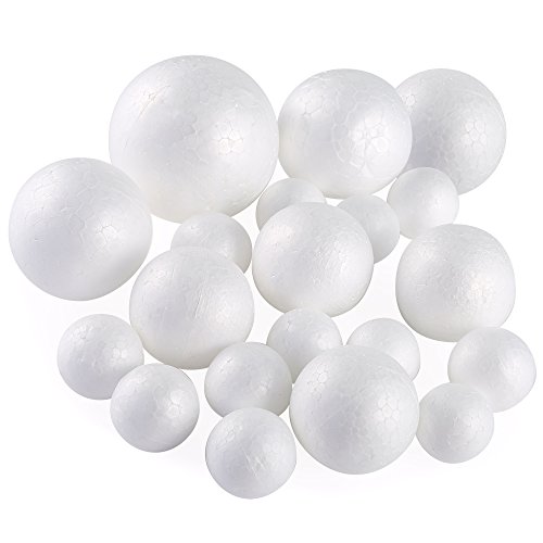 Pllieay 20 Pieces 5 Sizes White Foam Balls Polystyrene Craft Balls Art Decoration Foam Balls for Art, Craft, Household, School Projects and Party Decoration