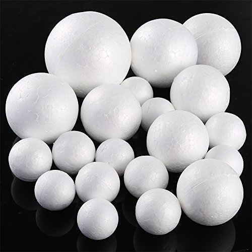 Pllieay 20 Pieces 5 Sizes White Foam Balls Polystyrene Craft Balls Art Decoration Foam Balls for Art, Craft, Household, School Projects and Party Decoration