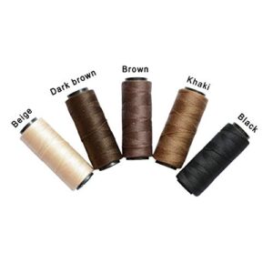 5 Rolls Sewing Threads Using for Hand Sewing Hair Extensions Making Wigs DIY (Black, Brown, Dark Brown, Beige, Khaki)