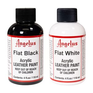 angelus brand acrylic leather paint waterproof 4oz – flat black & flat white duo