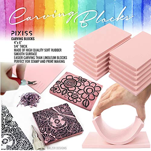 Rubber Block Stamp Carving Blocks Stamp Making Kit with Cutter Tools 5-Pack Carving Rubber Stamps for Printmaking, Printing and More Crafts