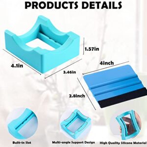 Silicone Cup Cradle for Tumblers with Built-in Slot, Tumbler Holder for Crafts Use to Apply Vinyl Decals for Tumblers, Small Tumbler Stand Cup Holder with Felt Edge Squeegee for Cups Bottles（Cyan)