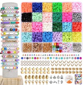dulzod 4800pcs clay beads for jewelry making bracelet kit,flat round polymer heishi clay beads with pendant and jump rings smiley letter beads for bracelets necklace earring diy craft-24 colors 6mm