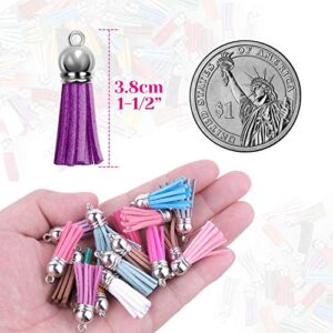 Tassels, Cridoz 200pcs Leather Keychain Tassels Bulk for Crafts, Keychains Supplies, Acrylic Keychain Blanks, Charms, Earrings, Bracelets and Jewelry Making (40 Colors)