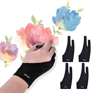 OTraki 4 Pack Artist Gloves for Drawing Tablet Free Size Artist's Drawing Glove with Two Fingers for Graphics Pad Painting Good for Right Hand or Left Hand - 2.95 x 7.87 inch