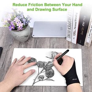 OTraki 4 Pack Artist Gloves for Drawing Tablet Free Size Artist's Drawing Glove with Two Fingers for Graphics Pad Painting Good for Right Hand or Left Hand - 2.95 x 7.87 inch