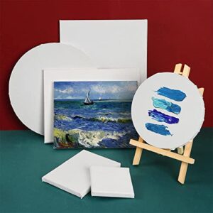 24 Pack Canvases for Painting with 4x4", 5x7", 8x10", 9x12", 11x14", 12x16", Round Canvas with 12x12", 8x8", 3 of Each, Painting Canvas for Oil & Acrylic Paint.