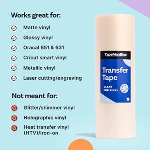 12" x 100' Roll of Clear Vinyl Transfer Tape for Craft Die Cutters. Premium-Grade, High Tack Application Tape for Vinyl Letters, Stickers, and Graphics