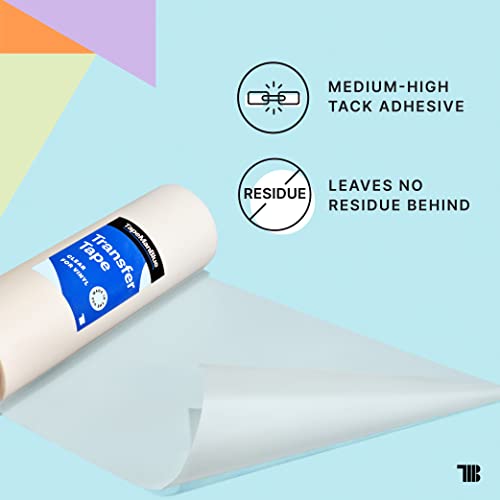 12" x 100' Roll of Clear Vinyl Transfer Tape for Craft Die Cutters. Premium-Grade, High Tack Application Tape for Vinyl Letters, Stickers, and Graphics