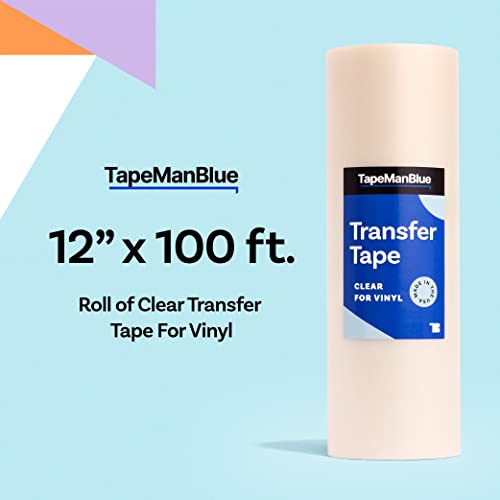 12" x 100' Roll of Clear Vinyl Transfer Tape for Craft Die Cutters. Premium-Grade, High Tack Application Tape for Vinyl Letters, Stickers, and Graphics