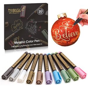 PANDAFLY Metallic Marker Pens, Set of 10 Colors Paint Markers for Black Paper, Rock Painting, Scrapbooking Crafts, Card Making, Ceramics, DIY Photo Album, Ceramic, Glass and More (Medium tip)