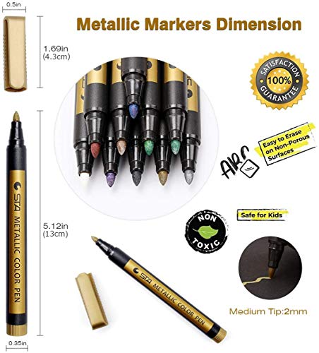 PANDAFLY Metallic Marker Pens, Set of 10 Colors Paint Markers for Black Paper, Rock Painting, Scrapbooking Crafts, Card Making, Ceramics, DIY Photo Album, Ceramic, Glass and More (Medium tip)