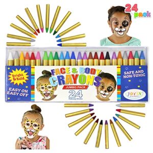 joyin 24 colors face paint safe & non-toxic face and body crayons (large size 3 inch) ultimate party pack including 6 metallic colors for birthday toy makeup party suppiles, easter gifts for kids