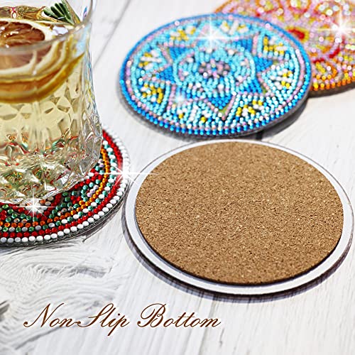 Temlum 6 Pcs Diamond Painting Coasters with Holder, DIY Mandala Coasters Diamond Art Kits for Beginners, Adults & Kids Small Diamond Painting Craft Supplies