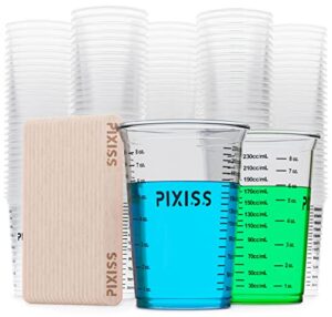 50-pack disposable epoxy resin mixing cups with measurements – pixiss mixing cups for epoxy resin, epoxy mixing containers, epoxy cups for epoxy measuring cups – 20 resin mixing sticks