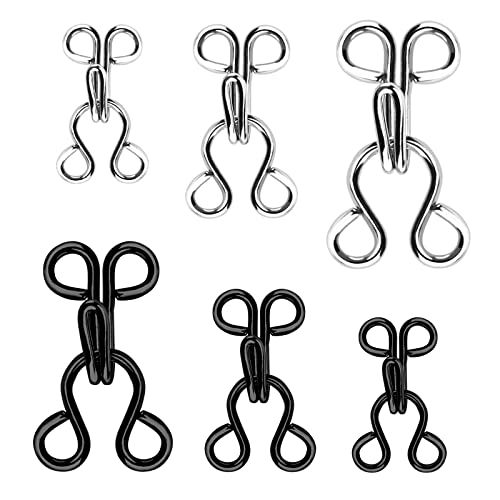 KACOLA 60 Set Sewing Hook and Eye Latch for Clothing, Bra Hooks Replacement, Large Hooks and Eyes Clasps for Clothing, Sewing DIY Craft, 3 Sizes 23/17/12.5mm, Black and Silver