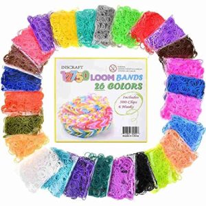 inscraft rubber bands refill kit , 12750+ premium loom bands in 26 colors with 500 clips ,6 hooks for kids bracelet weaving kit diy crafting